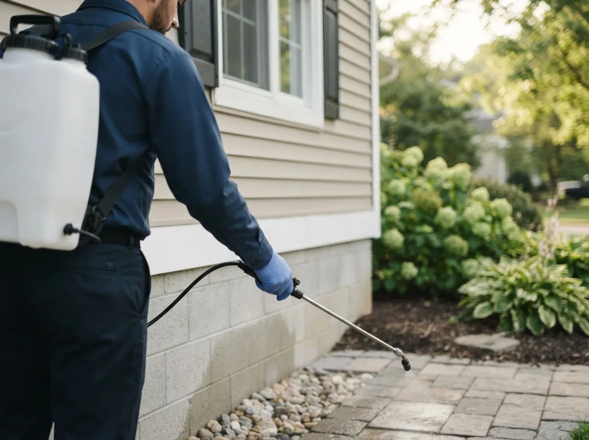 Pest control technician inspecting a home in Le Sueur, MN